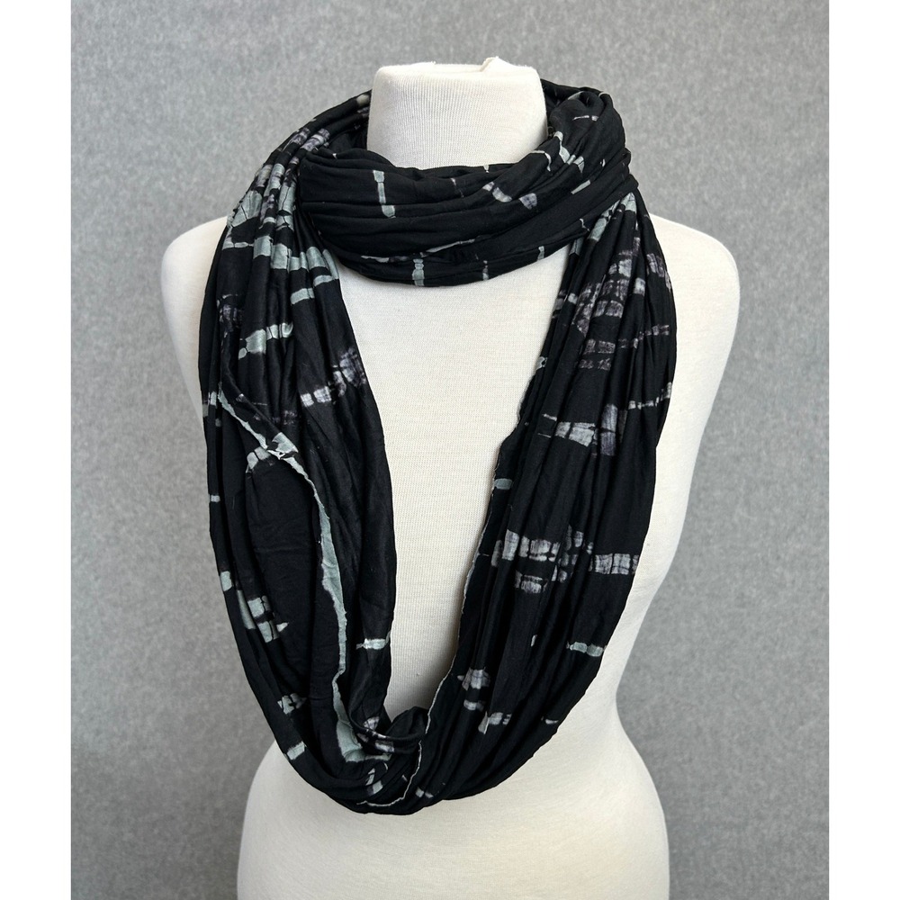 BCBGeneration Infinity Scarf Black Tie Dye Stripe Viscose Womens Boho Neutral